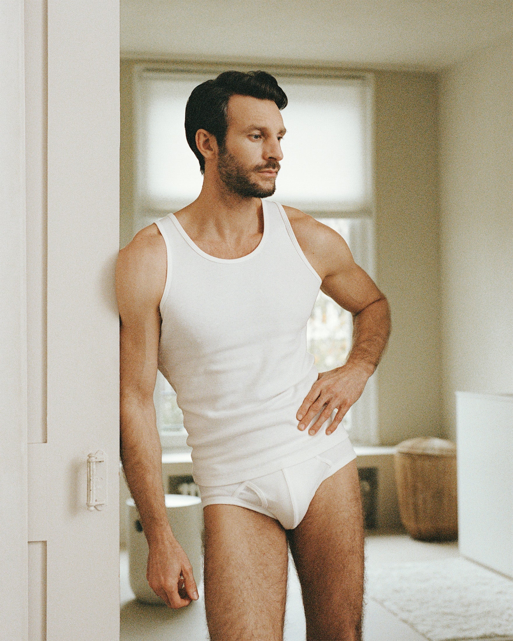 Men's white cotton tank top underwear